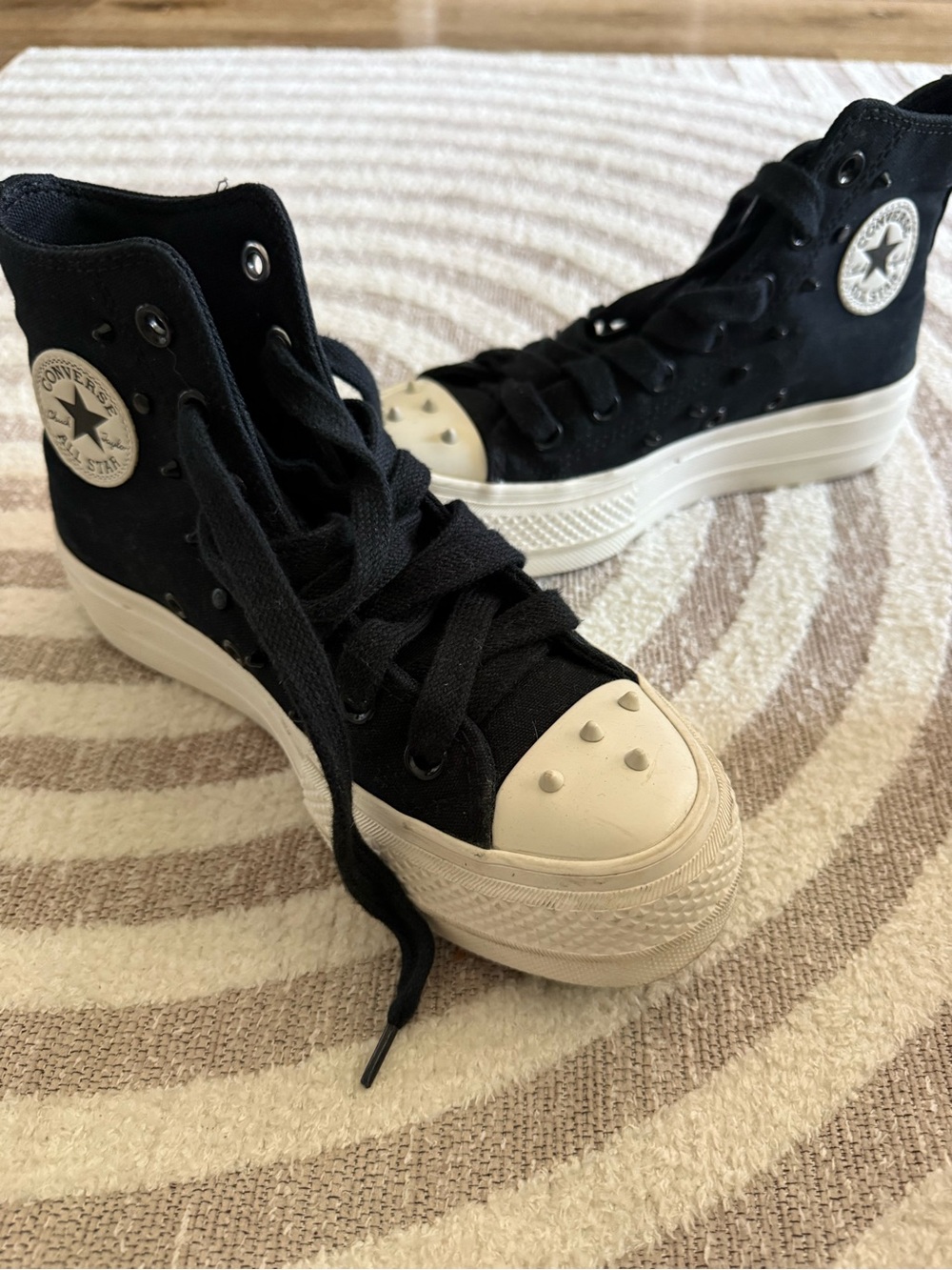 Converse Black High-Top Platform Sneakers with Cream Toe Cap